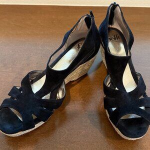 Sofft Morocco Black Suede Espadrille Wedges 8 1/2
